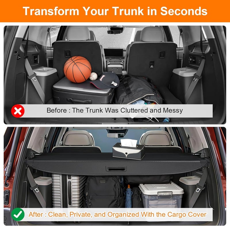 BIGACOVER Fit for Hyundai Santa Fe 2024 2025 Cargo Cover, Retractable Rear Trunk Cover Luggage Privacy Security Anti-Peeping Shade Shield, 2024 2025 Hyundai Santa Fe Accessories - Image 3